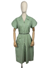 Load image into Gallery viewer, Original 1930's 1940's Black, Green and White Volup Cotton Zip Front Playsuit - Bust 40 42