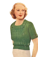 Load image into Gallery viewer, 1930's Reproduction Pretty Wool Knit with a Neat Collar and Button Detail in Green - Bust 34 36