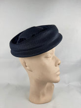Load image into Gallery viewer, Original 1950's Navy Blue Straw Hat with Tassel Trim Made by Avalon
