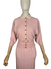Load image into Gallery viewer, Original 1950's Soft Pink Pure Wool Skirt, Belt and Cardigan Knit Set by Tobanna Knit Fashions - Bust 36
