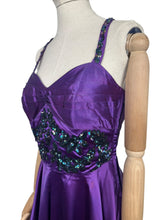 Load image into Gallery viewer, Original 1950's Purple Satin Evening Dress with Beautiful Sequin Detail - Bust 40 *