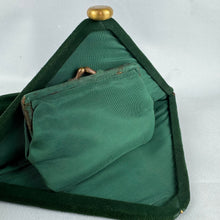 Load image into Gallery viewer, Stunning Original 1930's Forest Green Suede and Leather Five Sided Bag with Tassel Detail and Gold Clasp