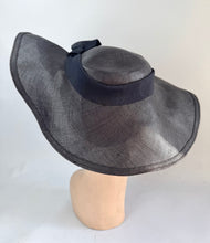 Load image into Gallery viewer, Original 1930's Dark Blue Straw Hat with Fluted Brim and Grosgrain Trim