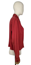 Load image into Gallery viewer, Original 1930's Rust Long Sleeved Crepe Blouse with Broderie Anglaise Trim - Bust 38 40 *