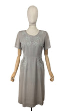 Load image into Gallery viewer, Original 1950's Dove Grey Grosgrain Wiggle Dress with Grape Vine Decoration in Silk and Trapunto Quilting - Bust 38 *