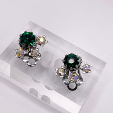 Load image into Gallery viewer, Vintage Green and Aurora Borealis Paste Clip on Earrings
