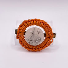 Load image into Gallery viewer, Original 1940's Orange and White Wartime Make Do and Mend Wire Brooch with Nautical Button