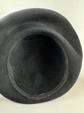 Load image into Gallery viewer, Original 1940's Black Felt Hat with High Brim, Net and Large Grosgrain Bow Trim
