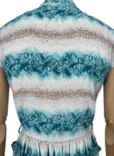 Load image into Gallery viewer, Original 1950's Floppy Cotton Day Dress in White, Brown and Turquoise Blue - Bust 36 *