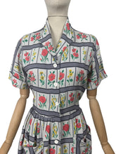 Load image into Gallery viewer, Wounded but Wearable Original Late 1940's or Early 1950's Floppy Cotton Floral Stripe Day Dress - Bust 36 *