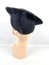 Load image into Gallery viewer, Original Late 1930's or Early 1940's Midnight Blue New York Creations Hat with Velvet Flowers and Net Trim