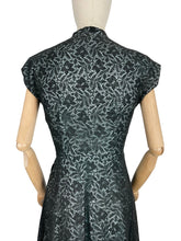 Load image into Gallery viewer, Original 1950's Ice Blue and Black Lace Cocktail Dress with Velvet Ribbon Trim - Bust 36 *