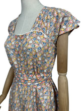 Load image into Gallery viewer, Original 1940’s Fine Cotton Floral Day Dress in Brown, Pink, Blue and White - Bust 36 *
