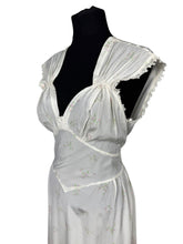 Load image into Gallery viewer, Original 1940's Silk Crepe Nightdress with Lace Detail and Small Floral Print in Pink, Purple, Blue and Green - Bust 36 38 *