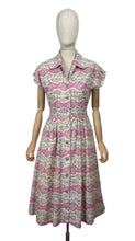 Load image into Gallery viewer, Original Late 1940's Ritchwear Floral Cotton Stripe Day Dress in White, Black, Pink, Yellow and Blue - Bust 37 *