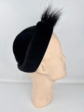 Load image into Gallery viewer, Original 1940's 1950's Black Felt Joseph's Inc Hat with Beaded Crown and Feather Trim *