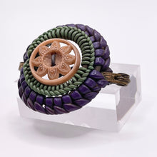 Load image into Gallery viewer, Original 1940's Purple, Green and Pink Wartime Make Do and Mend Wirework Brooch with Flower Button Middle *