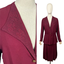 Load image into Gallery viewer, Stunning Original 1940's Burgundy Two Piece Crepe Suit with Soutache and Trapunto Quilting - Bust 40 42