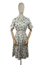 Load image into Gallery viewer, Original 1940's 1950's Cotton Belted Day Dress with Floral Print in Blue, Pink, Green and Yellow - Bust 38