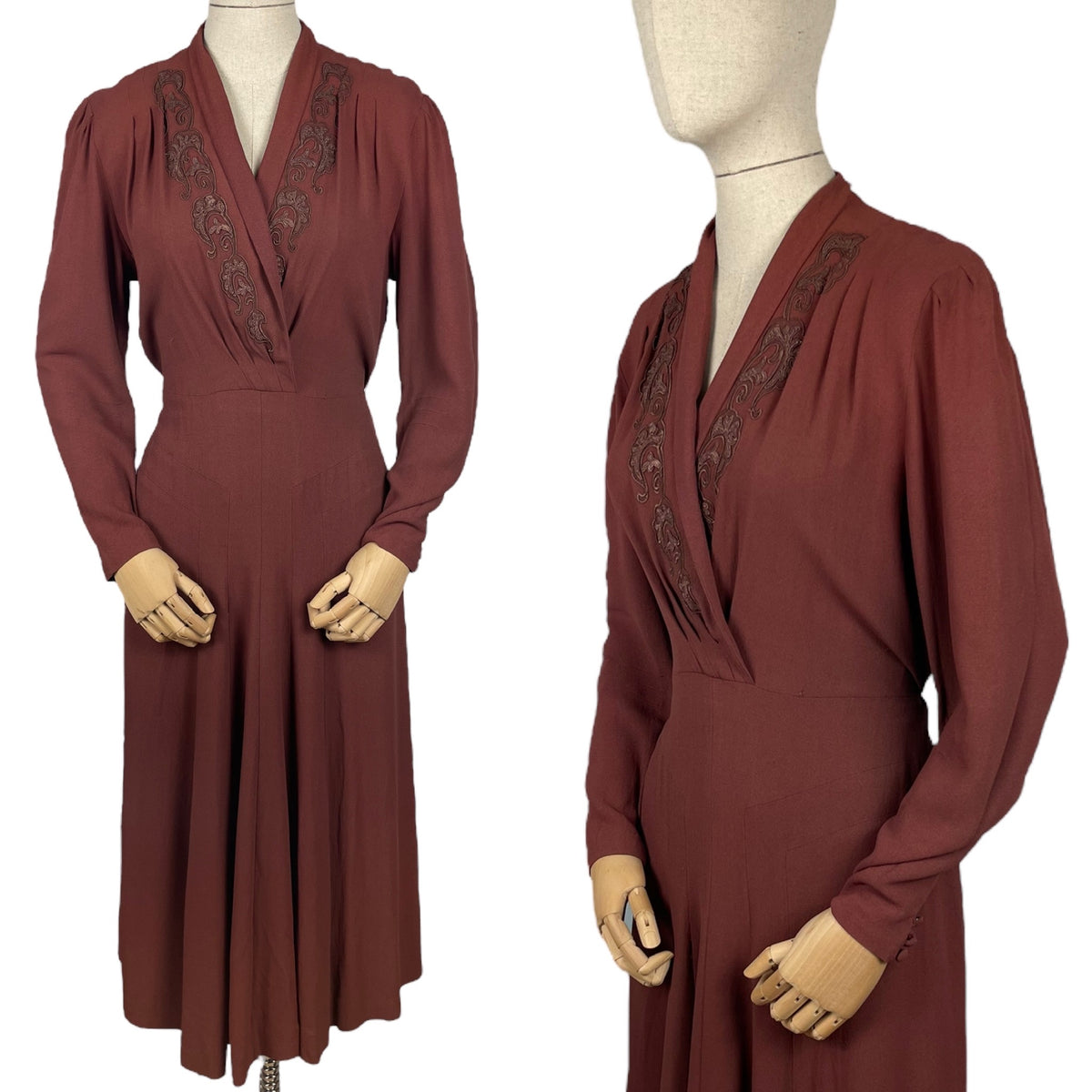1940s Tan Crepe Dress with Gathered Bodice main image 0