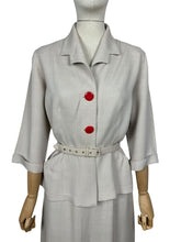 Load image into Gallery viewer, Original 1940's Beige Lightweight Wool Belted Summer Suit with Bright Red Buttons - Bust 40