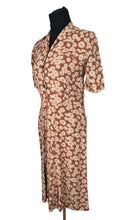 Load image into Gallery viewer, Original 1930's Brown Cotton Day Dress with Pretty Floral Print in Cream and Pink - Bust 32 *
