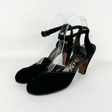 Load image into Gallery viewer, Original 1940's Black Suede High Shoes with Ankle Straps - Size 5.5 or 6 Narrow