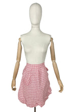 Load image into Gallery viewer, Original 1950's Red and White Check Apron with Patch Pocket and Frilly Trim - Waist 28 *