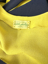 Load image into Gallery viewer, Stunning Original 1940's Navy and Butter Yellow Colour Block Crepe Dress with Floral Embroidery - Bust 34 35 *