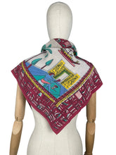 Load image into Gallery viewer, Original 1930’s Egyptian Revival Vibrant Crepe Scarf by Gaywear in Pink, Blue, Yellow and White