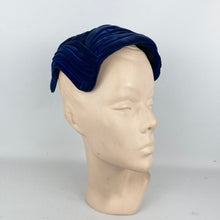 Load image into Gallery viewer, Original 1950’s Cobalt Blue Pleated Velvet Close Fitting Evening Hat *