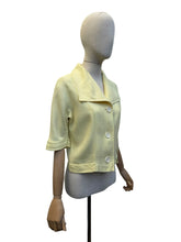 Load image into Gallery viewer, Original 1950's Pale Yellow Pure Linen Jacket with White Buttons - Bust 35 36