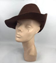 Load image into Gallery viewer, Original Late 1930's Brown Felt Tilt Hat with Seaming Detail and Grosgrain Trim and Bow