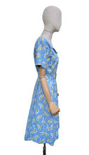 Load image into Gallery viewer, Original Late 1940's or Early 1950's Blue Cotton Belted Day Dress with Yellow and White Paisley Print - Bust 40