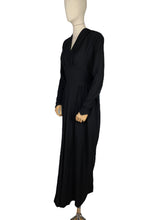 Load image into Gallery viewer, Original 1930's 1940's Black Crepe Long Sleeved Evening Dress with Back Belt - Bust 40 42