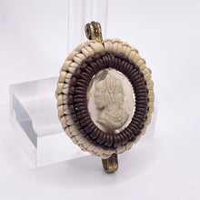 Load image into Gallery viewer, Original 1940's Cream and Brown Wartime Make Do and Mend Wire Brooch with Cameo Button Middle