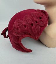 Load image into Gallery viewer, Original 1950's Burgundy Felt Hat with Bow Trim and Pleated Mesh Detail by Jacoll