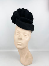 Load image into Gallery viewer, Original 1930's 1940's High Style Black Felt Topper Hat by New York Creations