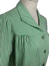 Load image into Gallery viewer, Original 1940's White and Green Candy Stripe Heavy Linen Button Front Belted Day Dress - Bust 40 42 *