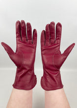 Load image into Gallery viewer, Original 1930's 1940's Burgundy Kid Leather Dents Bourne & Hollingsworth Gloves - Size 7 1/2 *