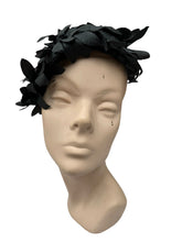 Load image into Gallery viewer, Original 1950's Black Hat Covered with Black Fabric Flowers