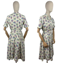 Load image into Gallery viewer, Original 1940's 1950's Cotton Belted Day Dress with Floral Print in Blue, Pink, Green and Yellow - Bust 38