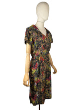 Load image into Gallery viewer, Original 1950's Pure Silk Day Dress in Autumnal Painterly Floral Print - Bust 36