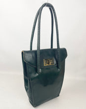 Load image into Gallery viewer, Original 1930’s Dark Green Leather Bag with Gold Tone Fixing and Double Handle