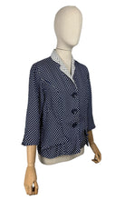 Load image into Gallery viewer, Original 1940's REMBRANDT Navy and White Square Dot Jacket with Contrast Collar - Bust 38 *