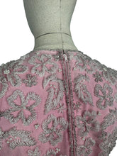 Load image into Gallery viewer, Original 1960’s Stephen Chu Hong Kong Pink and Silver Heavily Beaded Blouse with Back Zip and Fringed Hem - Bust 34 36