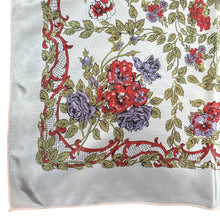 Load image into Gallery viewer, Original 1950's Pale Pink Rayon Scarf with Red, Purple and Green Floral Print - Great Headscarf