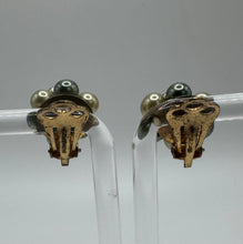 Load image into Gallery viewer, Original 1950's Mid Century Faux Pearl and Grey Clip on Flower Earrings
