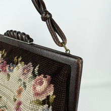 Load image into Gallery viewer, Original 1930’s 1940’s Large Wool Work Embroidered Bag with Leather Handle - Beautiful Vintage Handbag