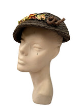 Load image into Gallery viewer, Original 1930's Brown Straw Hat with Autumnal Trim by LeWite London